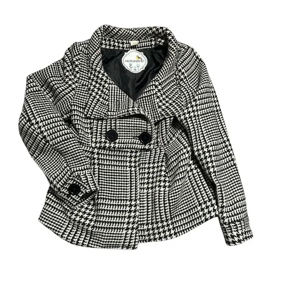 Nick & Mo Black White Houndstooth Peacoat Jacket Women's Medium Double Breasted - Picture 1 of 16